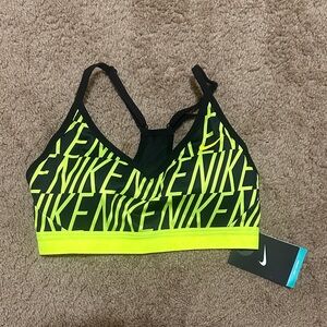 Nike Women's Black and Neon Yellow Sports Bra
